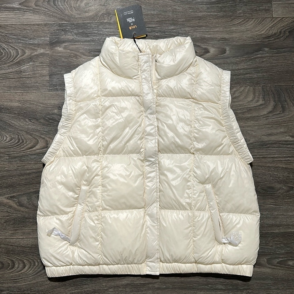 NEW Lole XL Rose Synth Down Puffy Vest Winter White Lightweight Vegan Cabincore